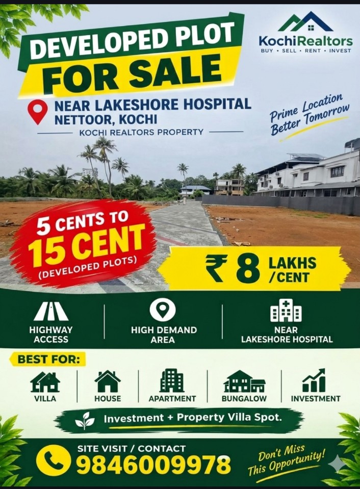 DEVELOPED PLOT FOR SALE NEAR MADAVANA JN, NETTOOR,KOCHI