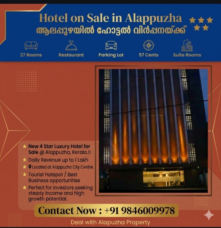 Luxury 4 Star hotel for sale at Alapuzha, kerala