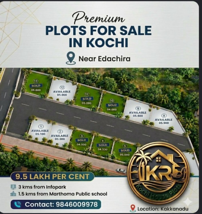 PREMIUM HOUSE PLOT /LAND FOR SALE IN KOCHI – NEAR INFOPARK. KOCHI, KAKKANADU